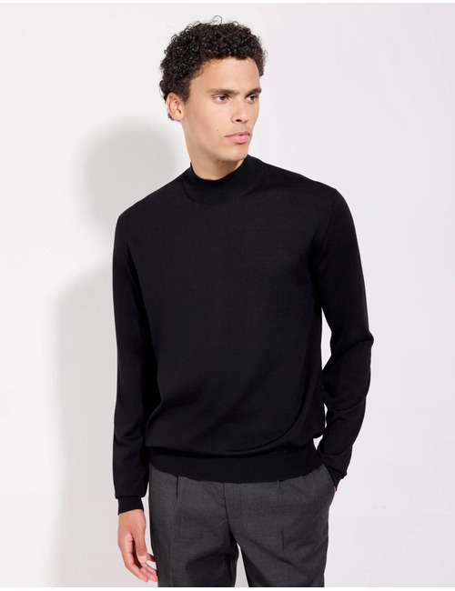 trui met opstaande kraag in Royal Merino wol zwart