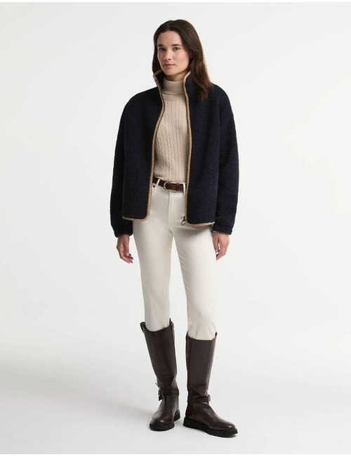 Homeswood - fleece met contrastafwerking donkerblauw