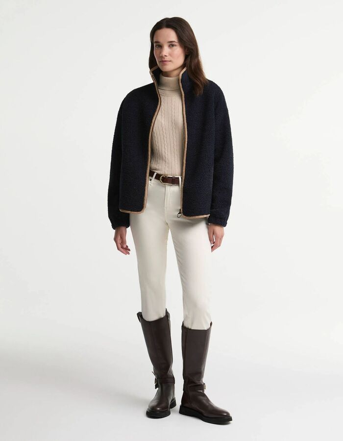 Homeswood - fleece met contrastafwerking donkerblauw
