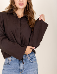 Fionel cropped - hemdblouse van wolmix