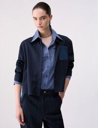 Gestreept hemd met denim borstzak blauw