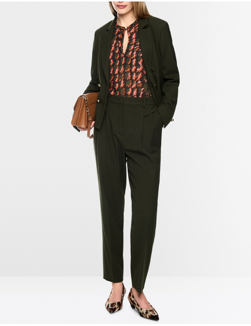FAQUS - broek met hoge taille en persvouwen donkergroen
