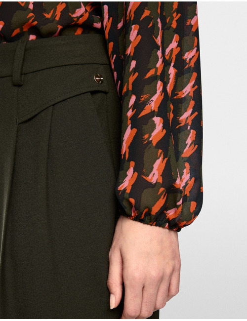 FAQUS - broek met hoge taille en persvouwen donkergroen