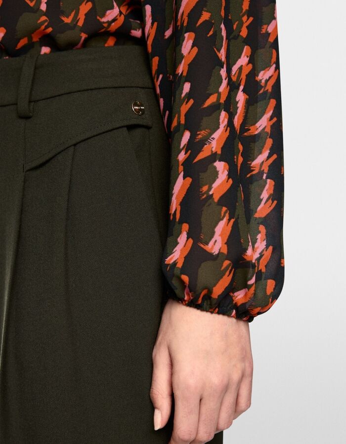 FAQUS - broek met hoge taille en persvouwen donkergroen