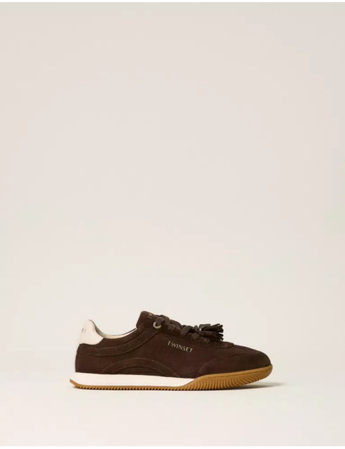 Suède sneaker met kwastjes donkerbruin