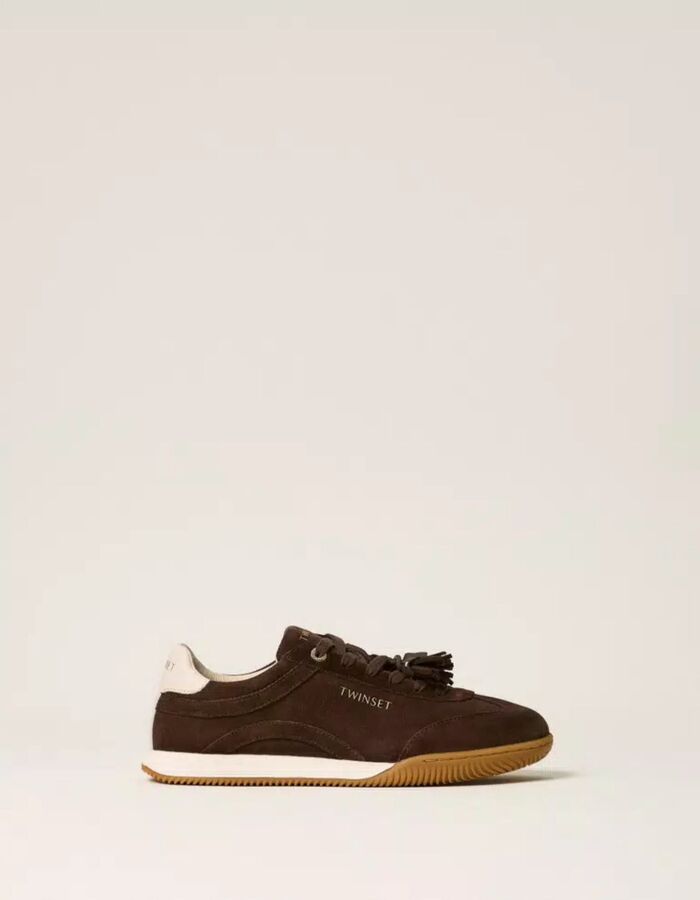 Suède sneaker met kwastjes donkerbruin