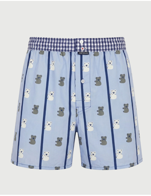Boxershort met koalaprint en strepen lichtblauw