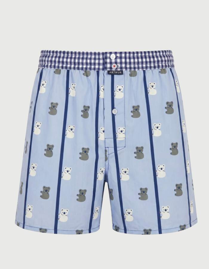 Boxershort met koalaprint en strepen lichtblauw