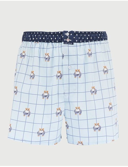 Boxershort met hondenprint en ruitpatroon lichtblauw
