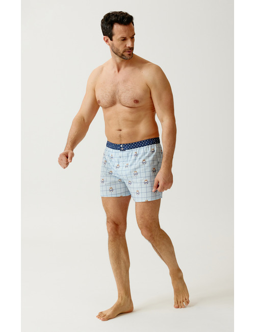 Boxershort met hondenprint en ruitpatroon lichtblauw