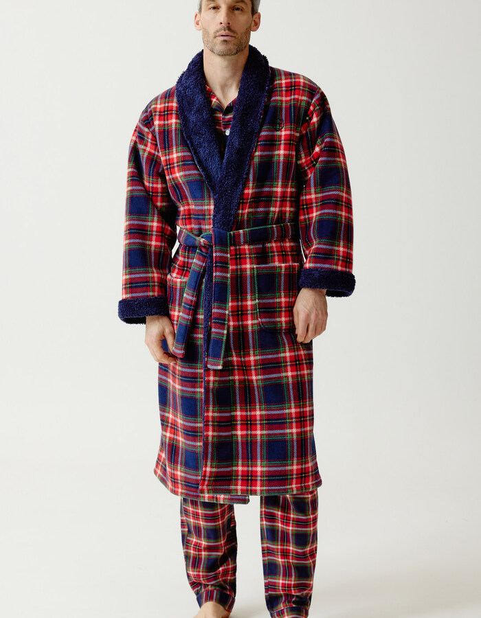 Badjas met tartan ruitpatroon rood