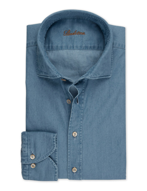 Regular fit Denim hemd met stretch blauw