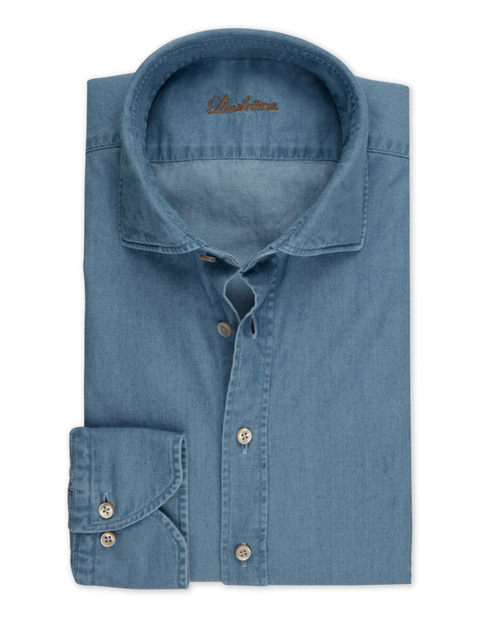 Regular fit Denim hemd met stretch blauw