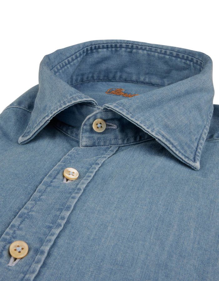 Regular fit Denim hemd met stretch blauw