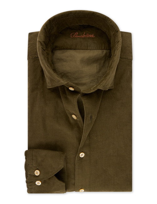 Slimline corduroy hemd in babycord groen