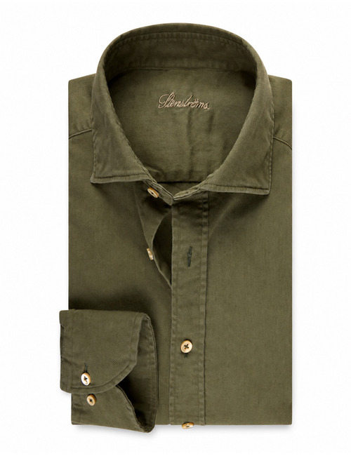 Slimline denim hemd met stretch groen