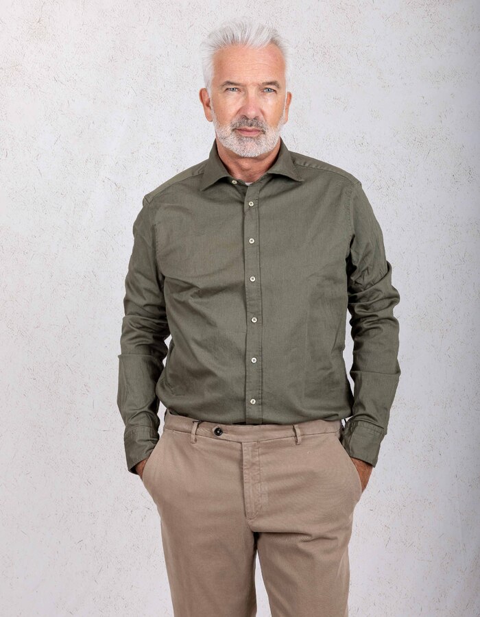 Slimline denim hemd met stretch groen