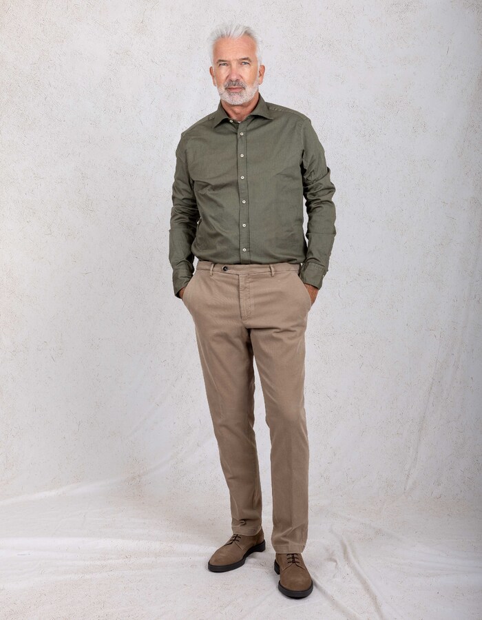 Slimline denim hemd met stretch groen