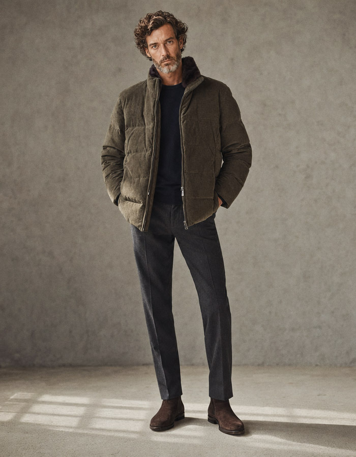 Corduroy jas met ritssluiting groen