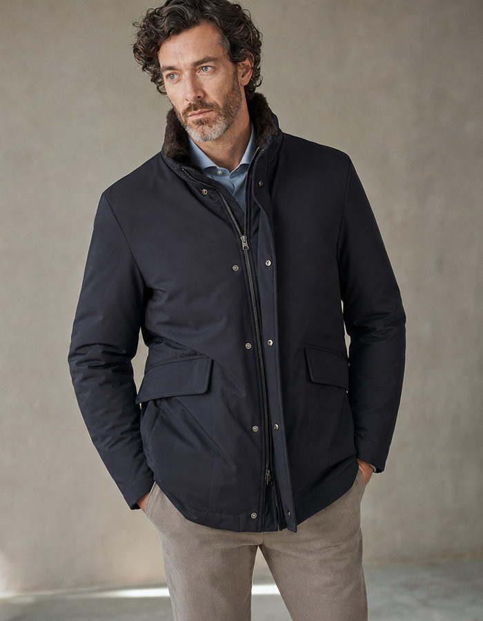 Jas met opstaande kraag donkerblauw