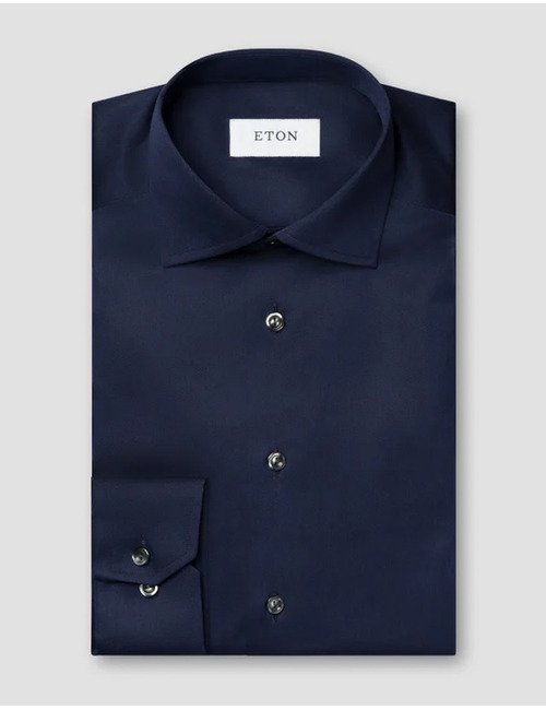 Signature Twill Slim hemd effen donkerblauw