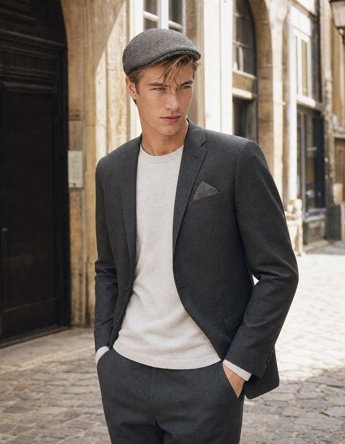 Flatcap met visgraatstructuur bruin