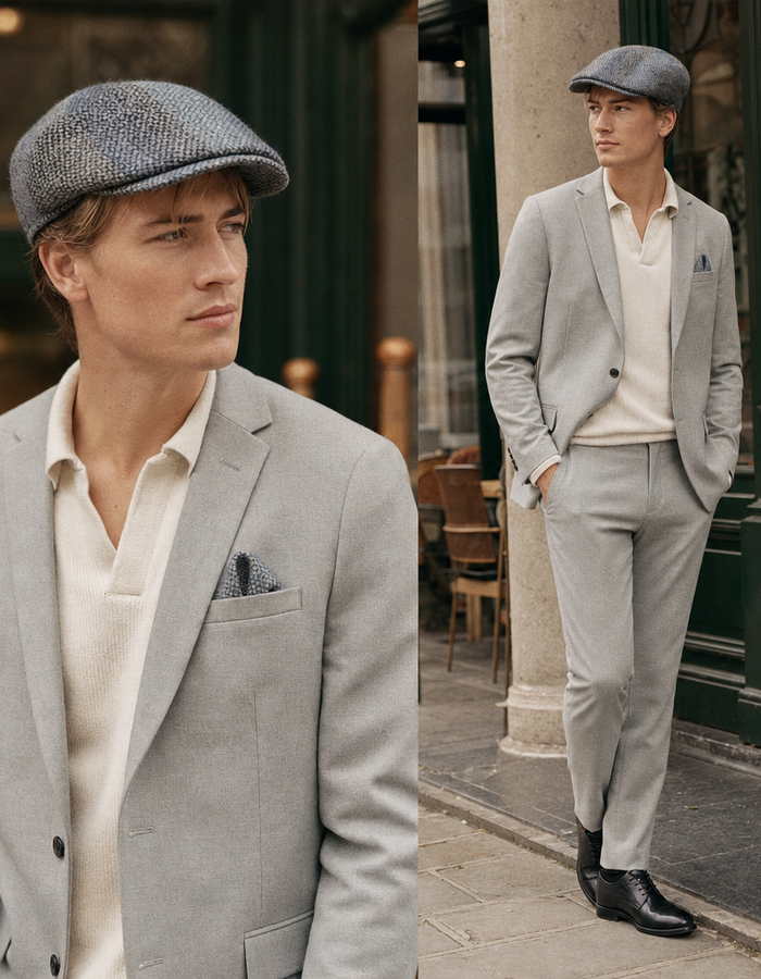 Tirreno flatcap met gemêleerde structuur blauw