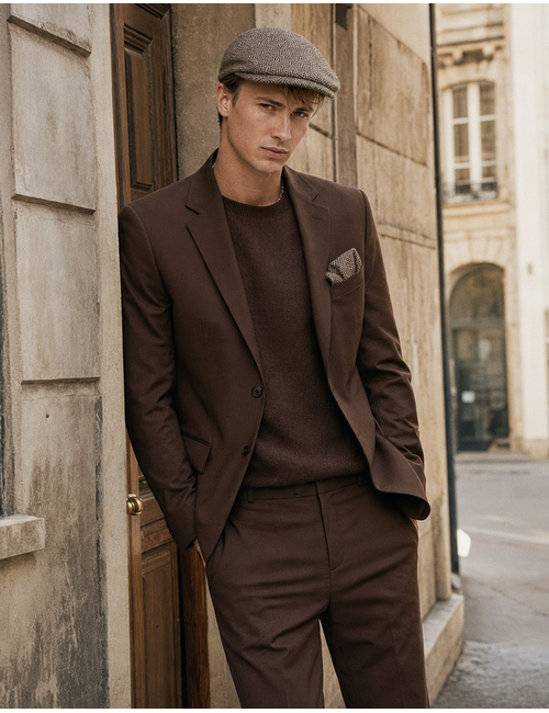 5619 Soft Cap met visgraatstructuur bruin