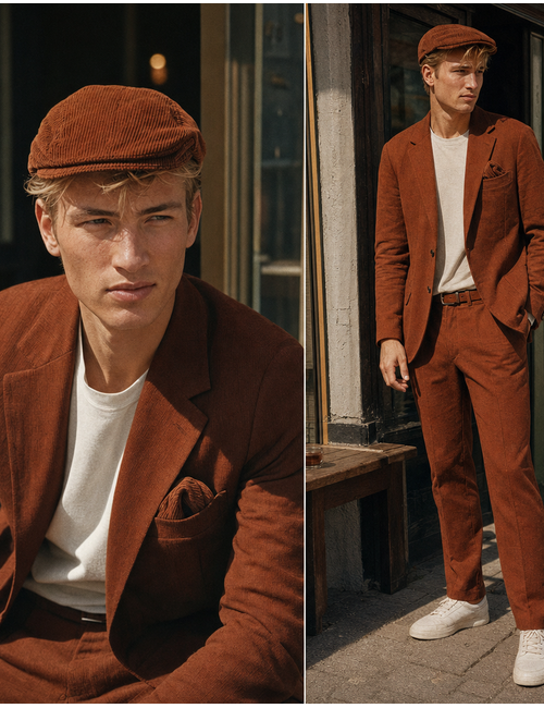 Corduroy flatcap roestbruin