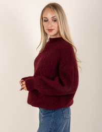 Fleur - pull à col rond bordeaux