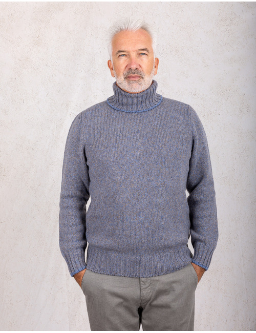 Wollen trui met rolkraag gemêleerd blauw