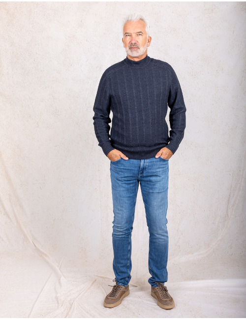 Gebreide trui met opstaande hals donkerblauw