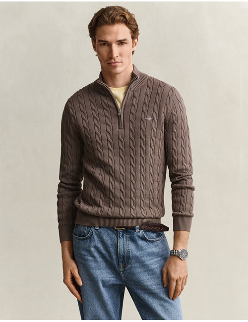 Cable Knit half-zip trui van biologisch katoen taupe