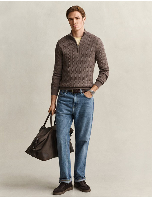 Cable Knit half-zip trui van biologisch katoen taupe