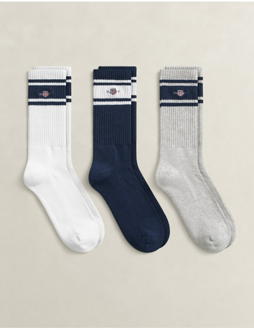 Shield sportsokken 3-pack met strepen donkerblauw
