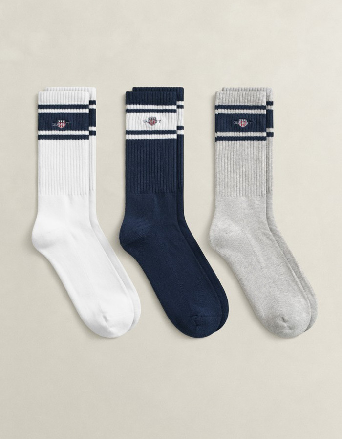 Shield sportsokken 3-pack met strepen donkerblauw