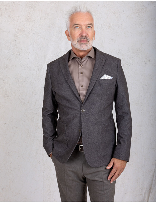 Modern Fit blazer met stretch en structuur bruin
