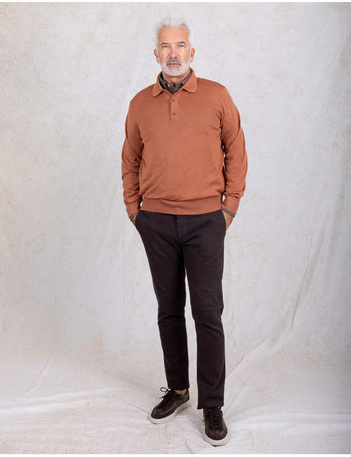 H-Lancione regular fit merinowollen polo terracotta
