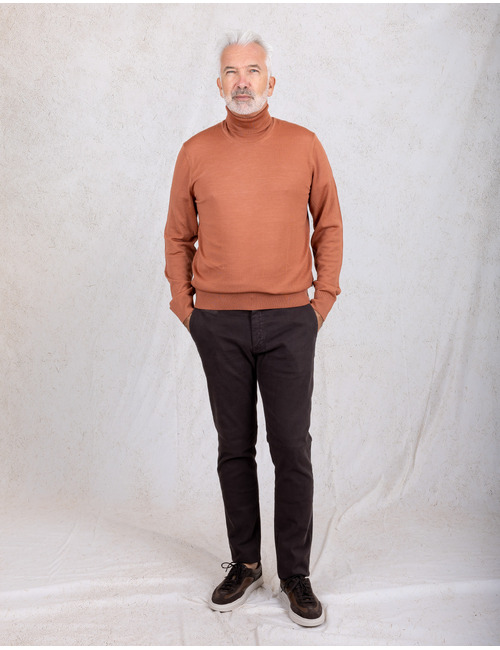 H-Musso regular fit merinowollen rolkraagtrui terracotta