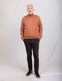 H-Musso regular fit merinowollen rolkraagtrui terracotta