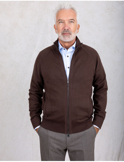 H-Fabiano regular fit trui met korte rits donkerbruin