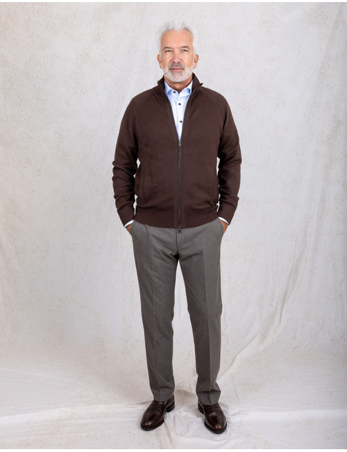 H-Fabiano regular fit trui met korte rits donkerbruin