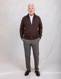 H-Fabiano regular fit trui met korte rits donkerbruin