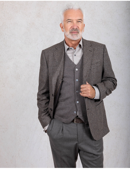 Regular fit blazer met pied-de-poule bruin