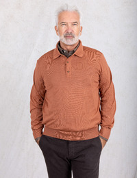 H-Lancione regular fit merinowollen polo terracotta
