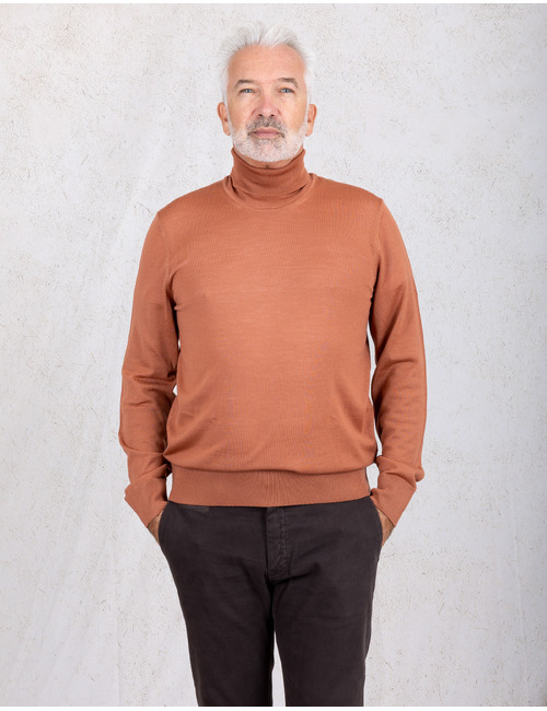 H-Musso regular fit merinowollen rolkraagtrui terracotta