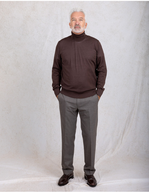 H-Musso regular fit merinowollen rolkraagtrui donkerbruin
