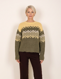 Jacquard trui met geometrisch patroon olijfgroen