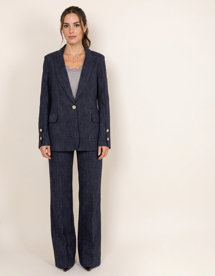 Veste à col revers et boutons dorés bleu