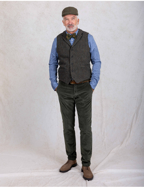 Gilet met tweed voorpand en gebreide rug groen